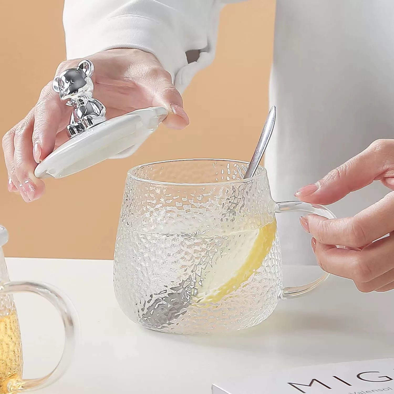 Cute Bear Hammered Glass Mug  Turn your everyday drinks into a cozy café-style moment.