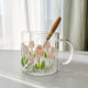 Fresh Floral Glass Mug with Lid & Spoon